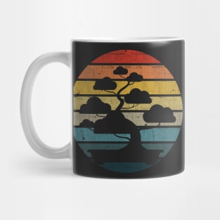 Bonsai Silhouette On A Distressed Retro Sunset print Mug